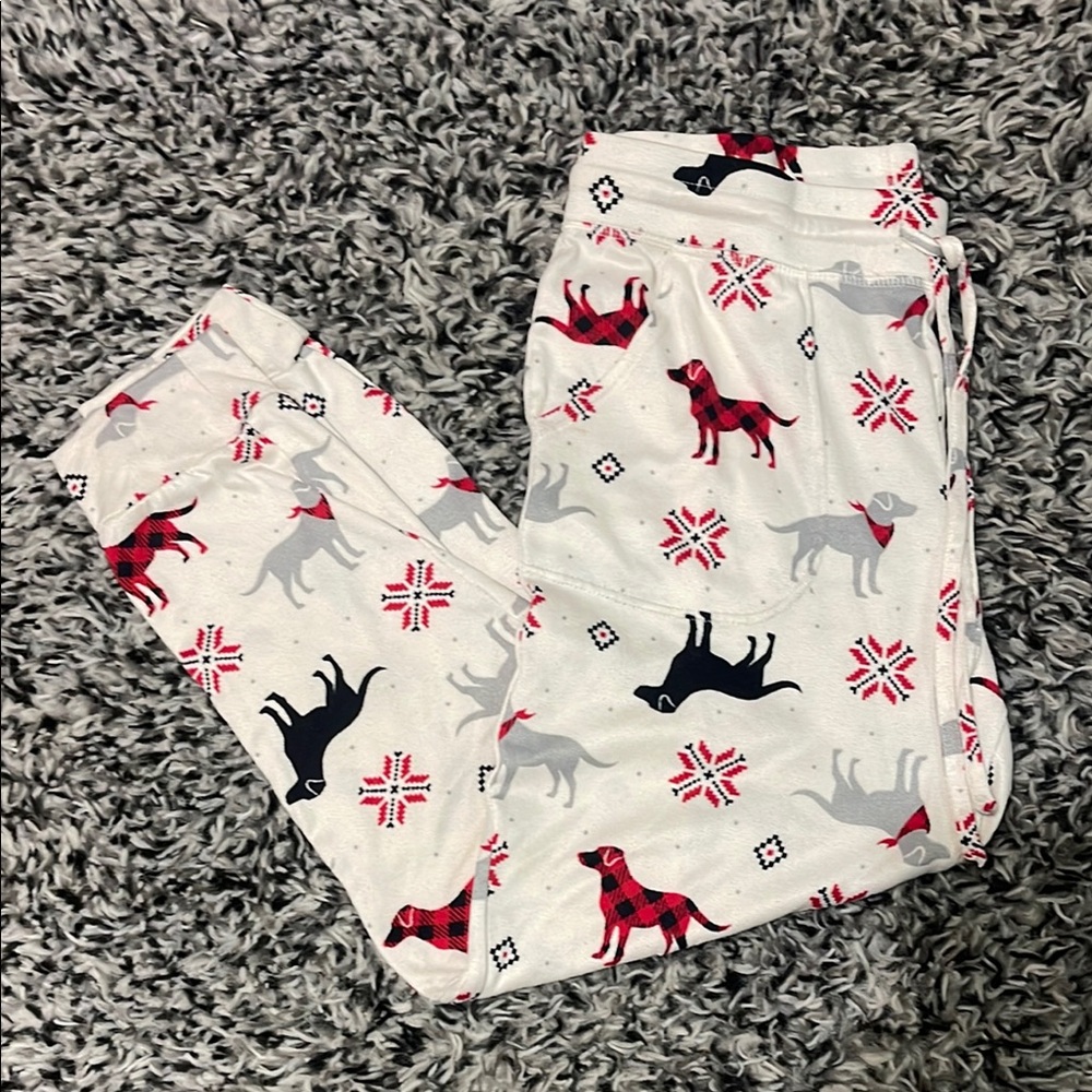 Charming Dog Holiday Kids Pajama Bottoms - White and Red